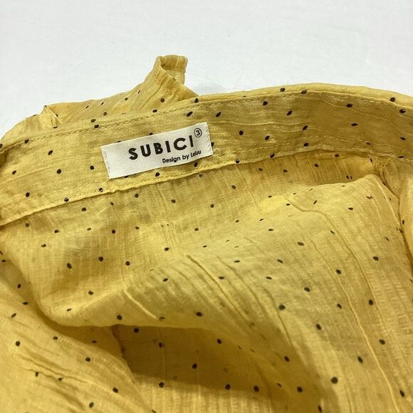 Subici Design By Leluu Brand Sheer Blouse Button Tie Front Short Sleeve Crop - Picture 7 of 8
